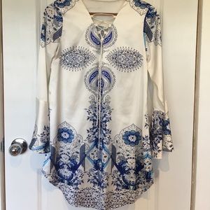 Silk blue and white bohemian dress